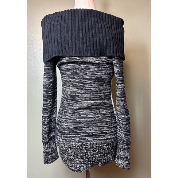 Y2K Cache Foldover Off Shoulder Medium Striped Colorblock Knit Tunic Sweater - Picture 4 of 8